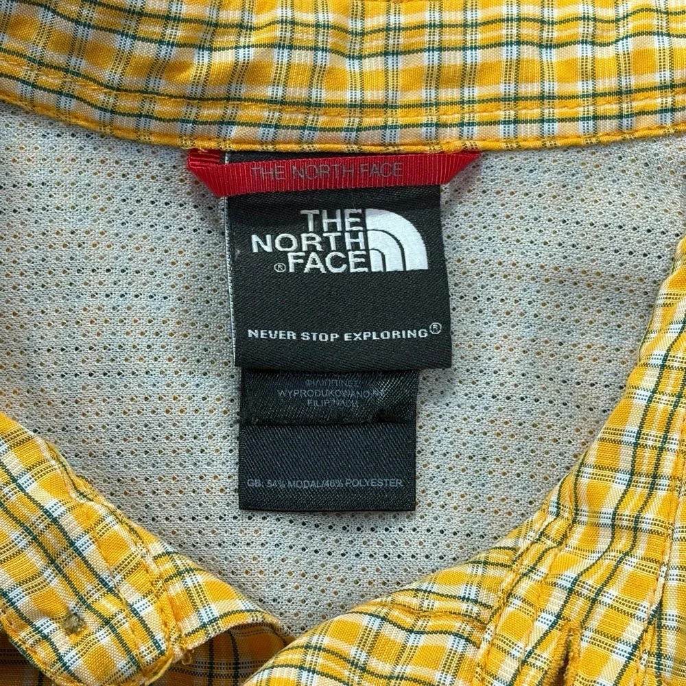 The North Face‎ Button Up Shirt Mens Medium Yellow Plaid Short Sleeve Hiking